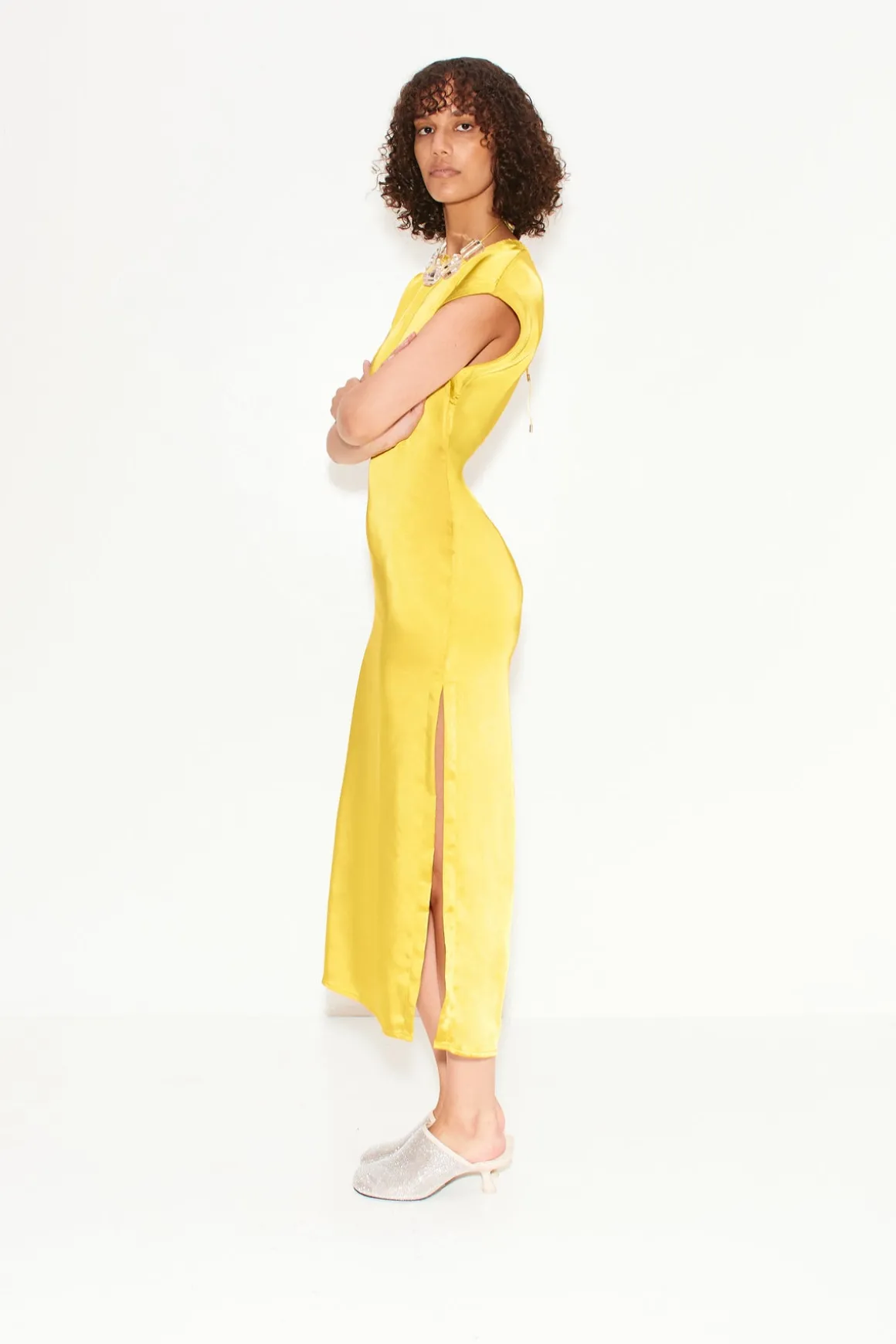 Argan Satin Dress in Star Gold