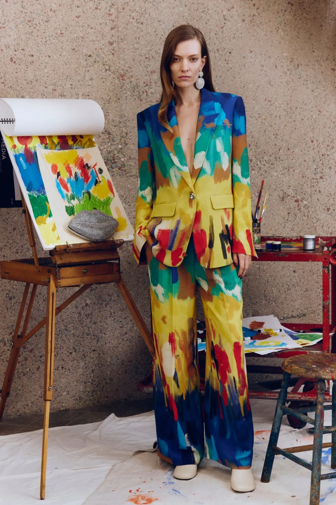 Bloo Painted Crepe Pant in Palette Print
