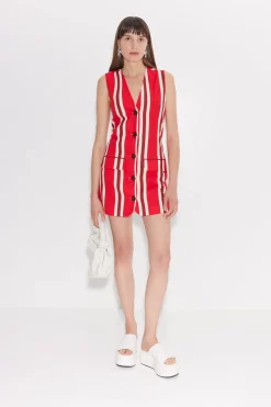 Carob Linen Mini Dress in Moroccan Spice Stripe