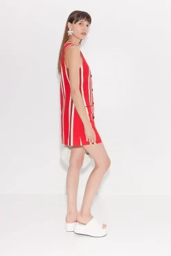 Carob Linen Mini Dress in Moroccan Spice Stripe