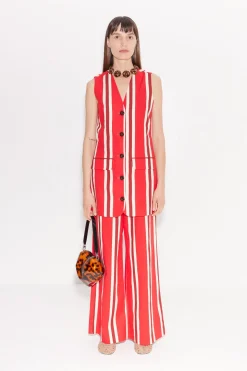 Carob Linen Mini Dress in Moroccan Spice Stripe