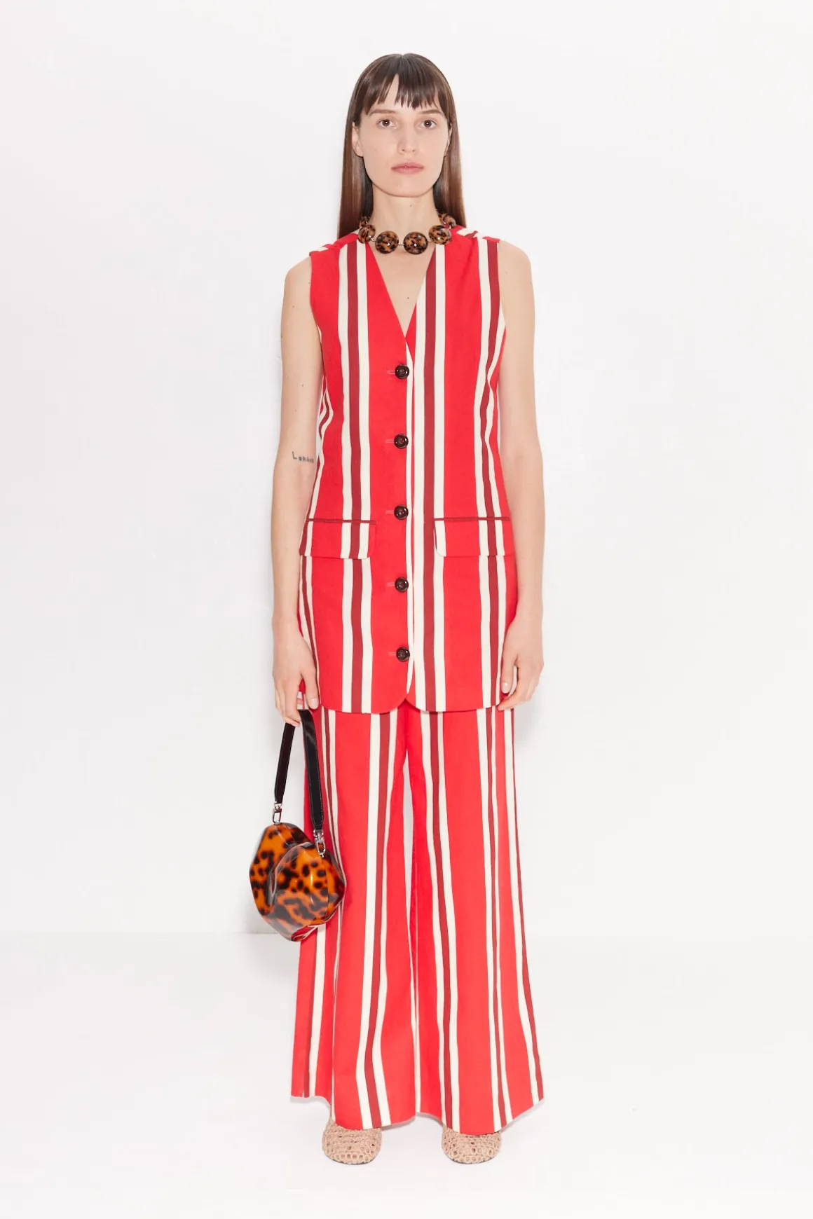 Carob Linen Mini Dress in Moroccan Spice Stripe