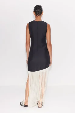 Casablanca Fringe Dress in Black/Seashell
