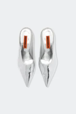 Chrome Pointed Gala Mule in Silver