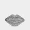 Crystal Lip Clutch in Black/Clear