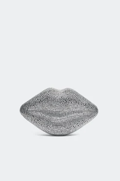 Crystal Lip Clutch in Black/Clear