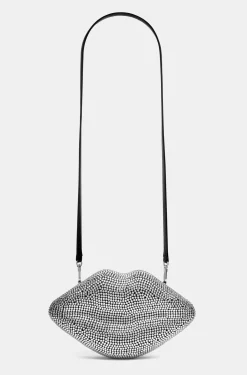 Crystal Lip Clutch in Black/Clear