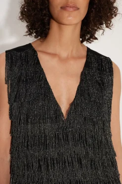 Fountain Fringe Dress in Black