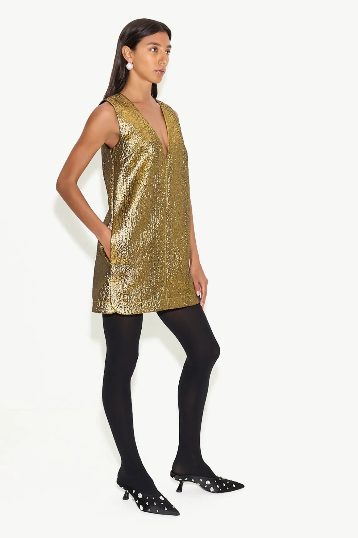 Fountain Metallic Mini Dress in Star Gold