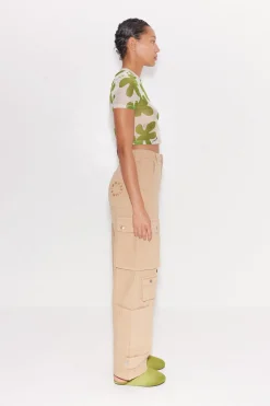 Gamma Printed Mesh Tee in Green/Seashell Floral