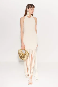 Junjo Fringe Knit Dress in Seashell