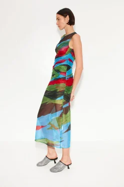Kinny Mesh Dress in Painted Leaf