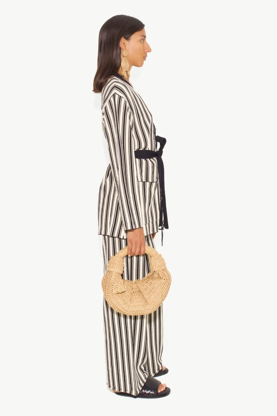 Knits By Jabber Pant in Black/Rice Flour Stripe
