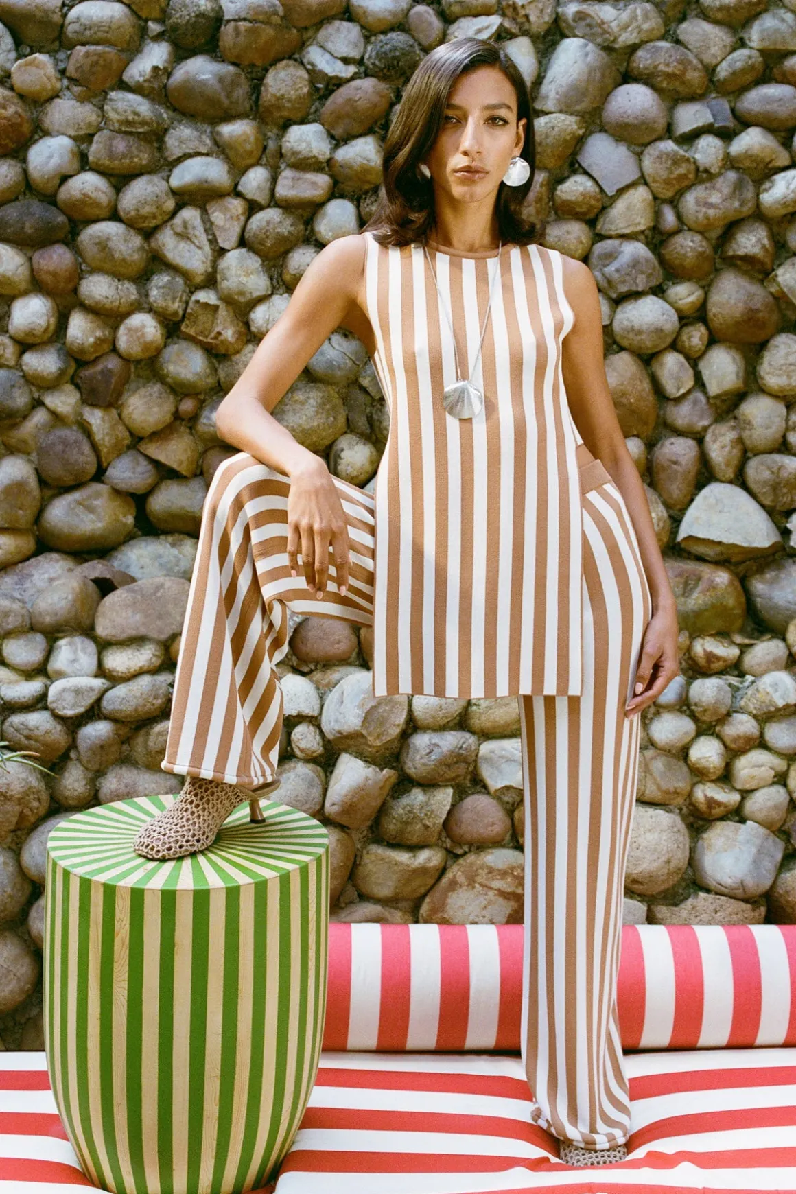 Knits By Jabber Pant in Tan Stripe
