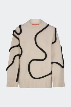 Leith Squiggle Knit Sweater in Cream/Black
