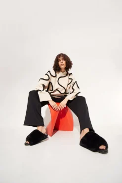 Leith Squiggle Knit Sweater in Cream/Black