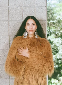 Lett Shaggy Faux Fur Coat in Wheat