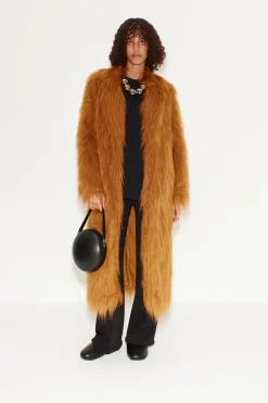 Lett Shaggy Faux Fur Coat in Wheat