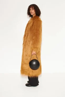 Lett Shaggy Faux Fur Coat in Wheat
