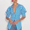 Loch Striped Poplin Button Up in Blue Stripe