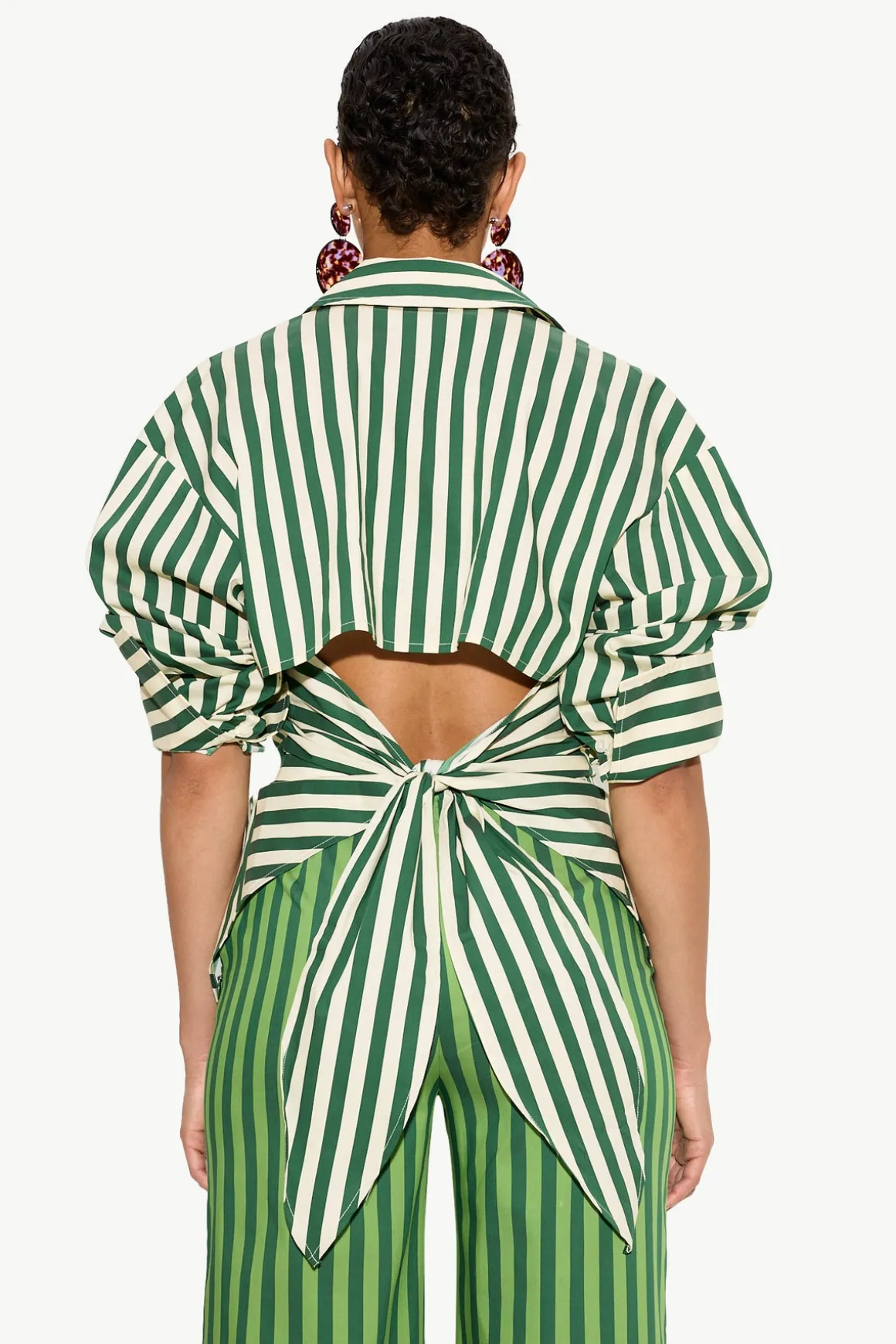 Loch Striped Poplin Button Up in Gummy Green/Ecru
