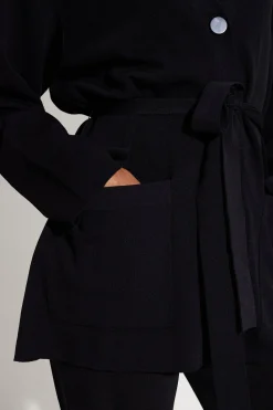 Max Belted Knit Cardigan in Black
