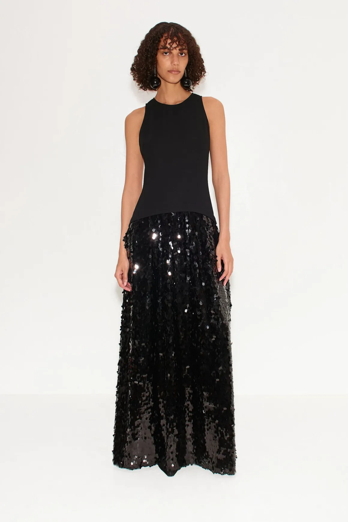 Memphis Crepe Sequin Dress in Black