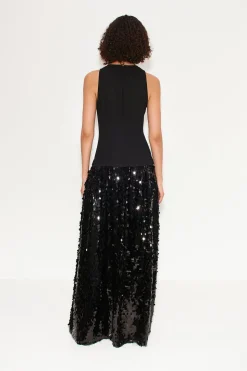 Memphis Crepe Sequin Dress in Black
