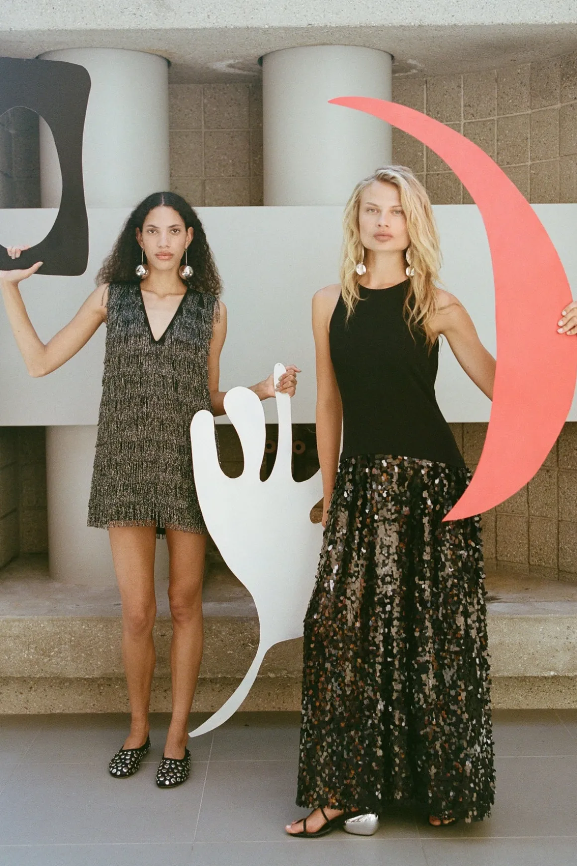 Memphis Crepe Sequin Dress in Black