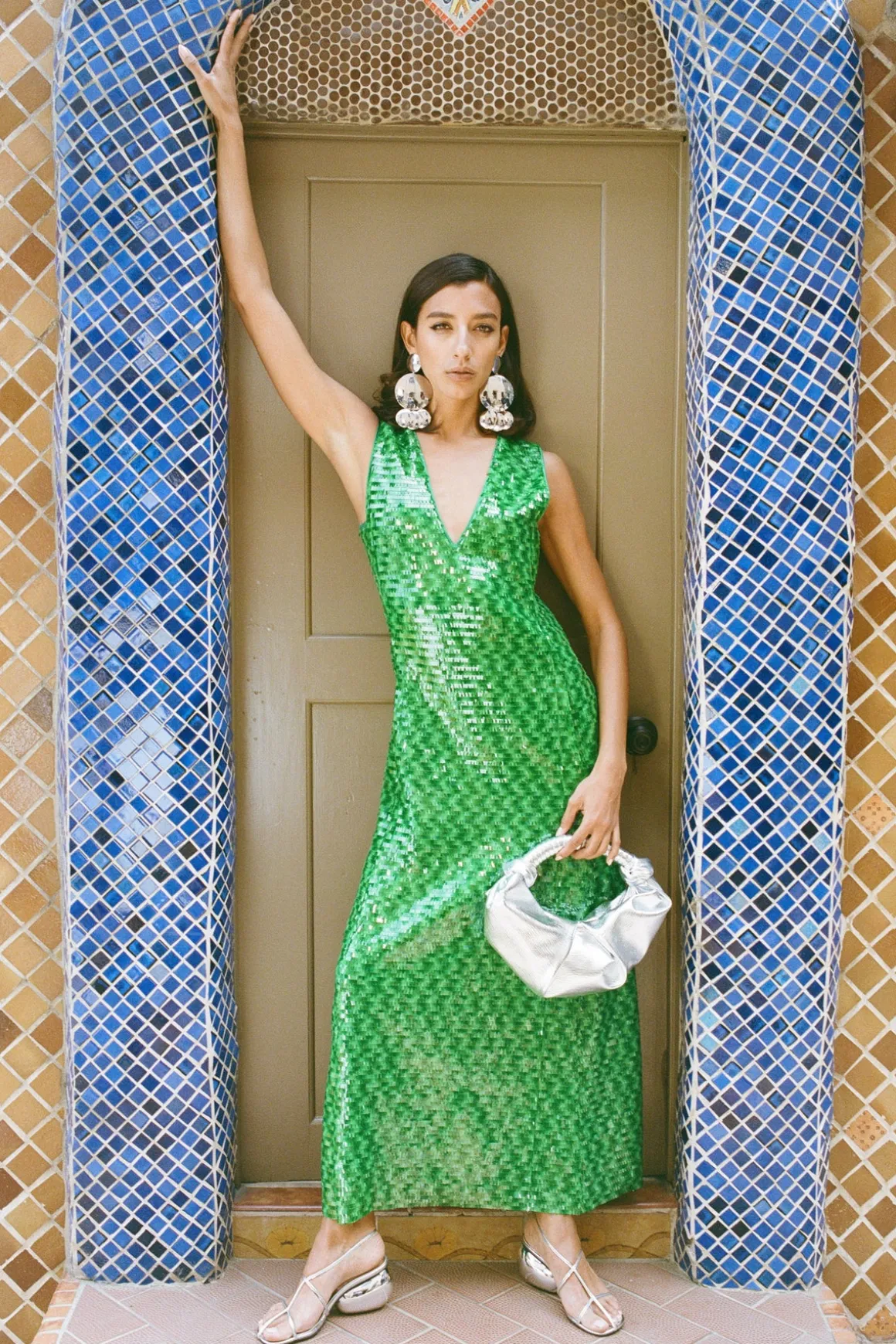 Nori Sequin Dress in Gummy Green Multi