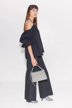 Oleander Poplin Top in Black