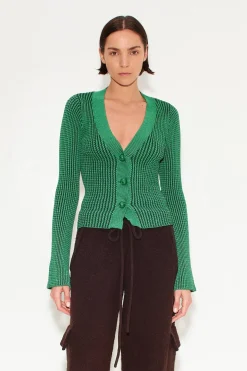 Peep Textured Knit Cardigan in Gummy Green
