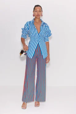 Pia Striped Poplin Pant in Blue/Paprika Stripe