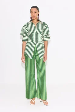 Pia Striped Poplin Pant in Gummy Green/Moss