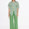 Pia Striped Poplin Pant in Gummy Green/Moss