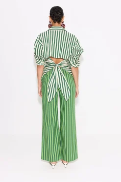 Pia Striped Poplin Pant in Gummy Green/Moss