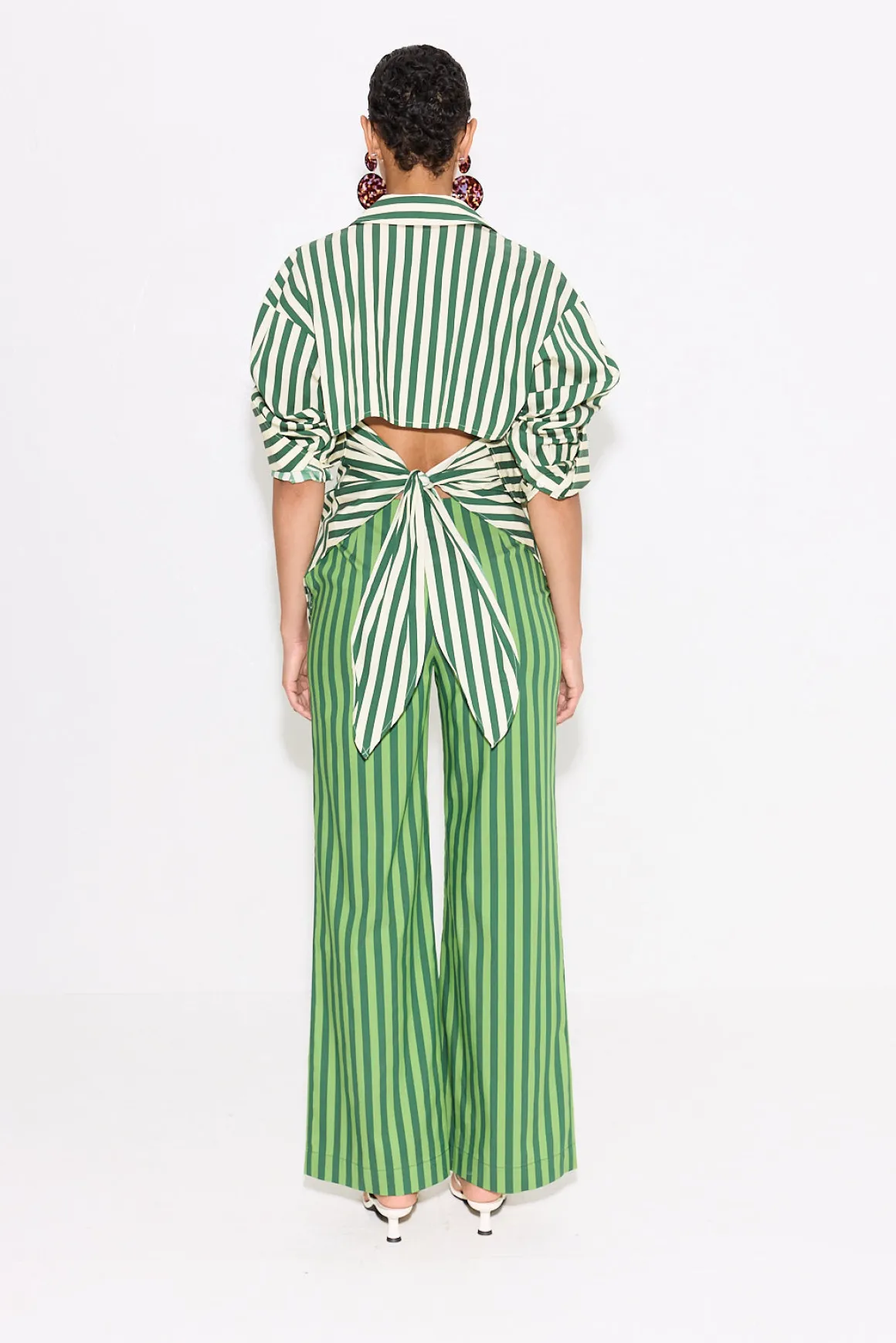 Pia Striped Poplin Pant in Gummy Green/Moss