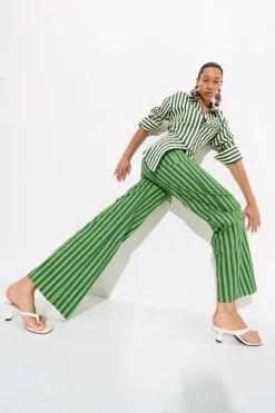 Pia Striped Poplin Pant in Gummy Green/Moss