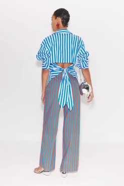 Pia Striped Poplin Pant in Blue/Paprika Stripe