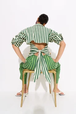 Pia Striped Poplin Pant in Gummy Green/Moss