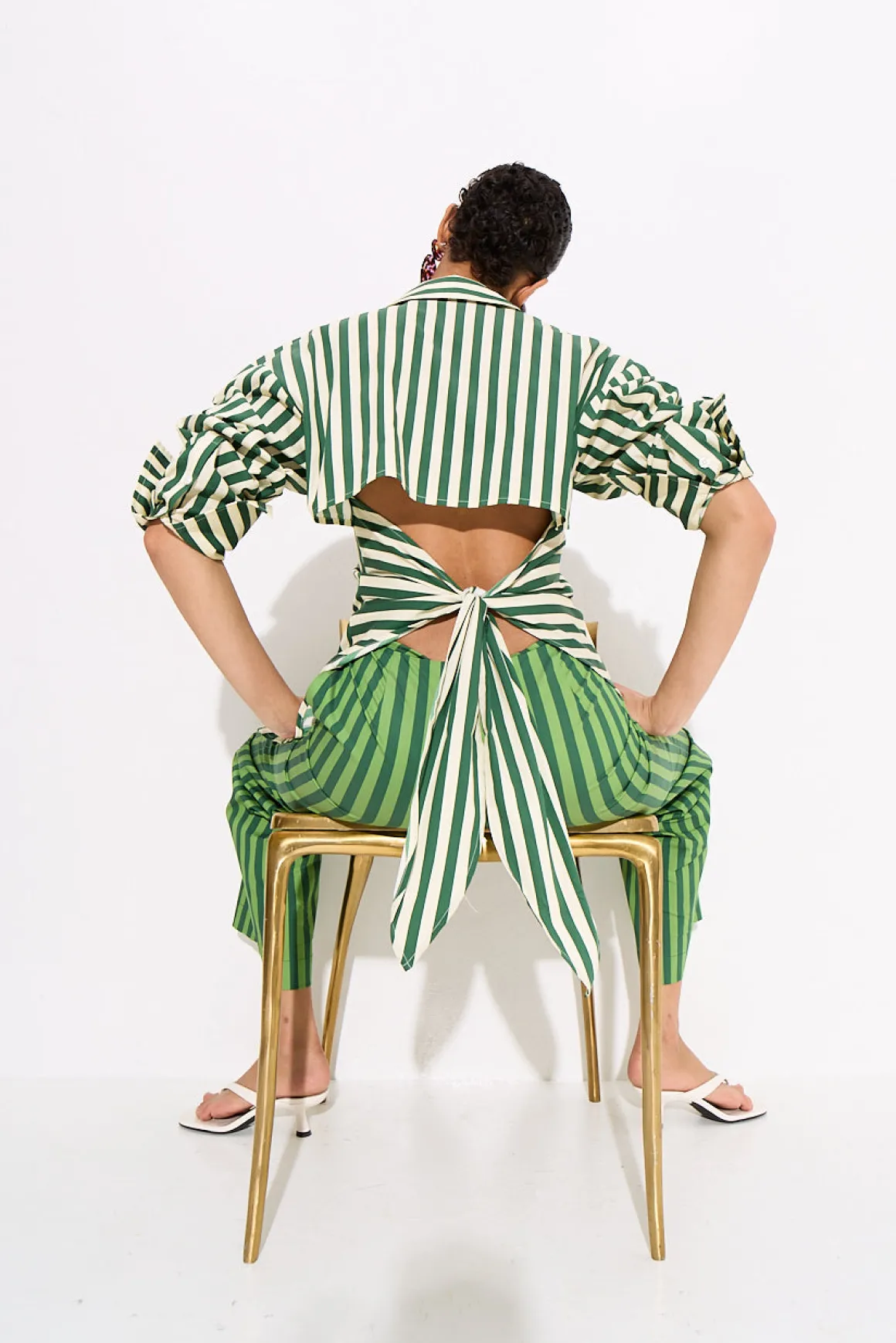 Pia Striped Poplin Pant in Gummy Green/Moss