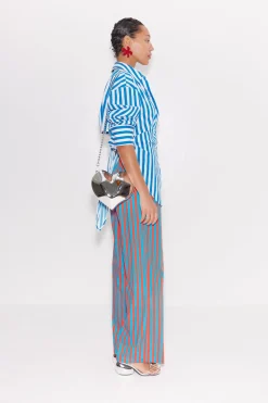 Pia Striped Poplin Pant in Blue/Paprika Stripe