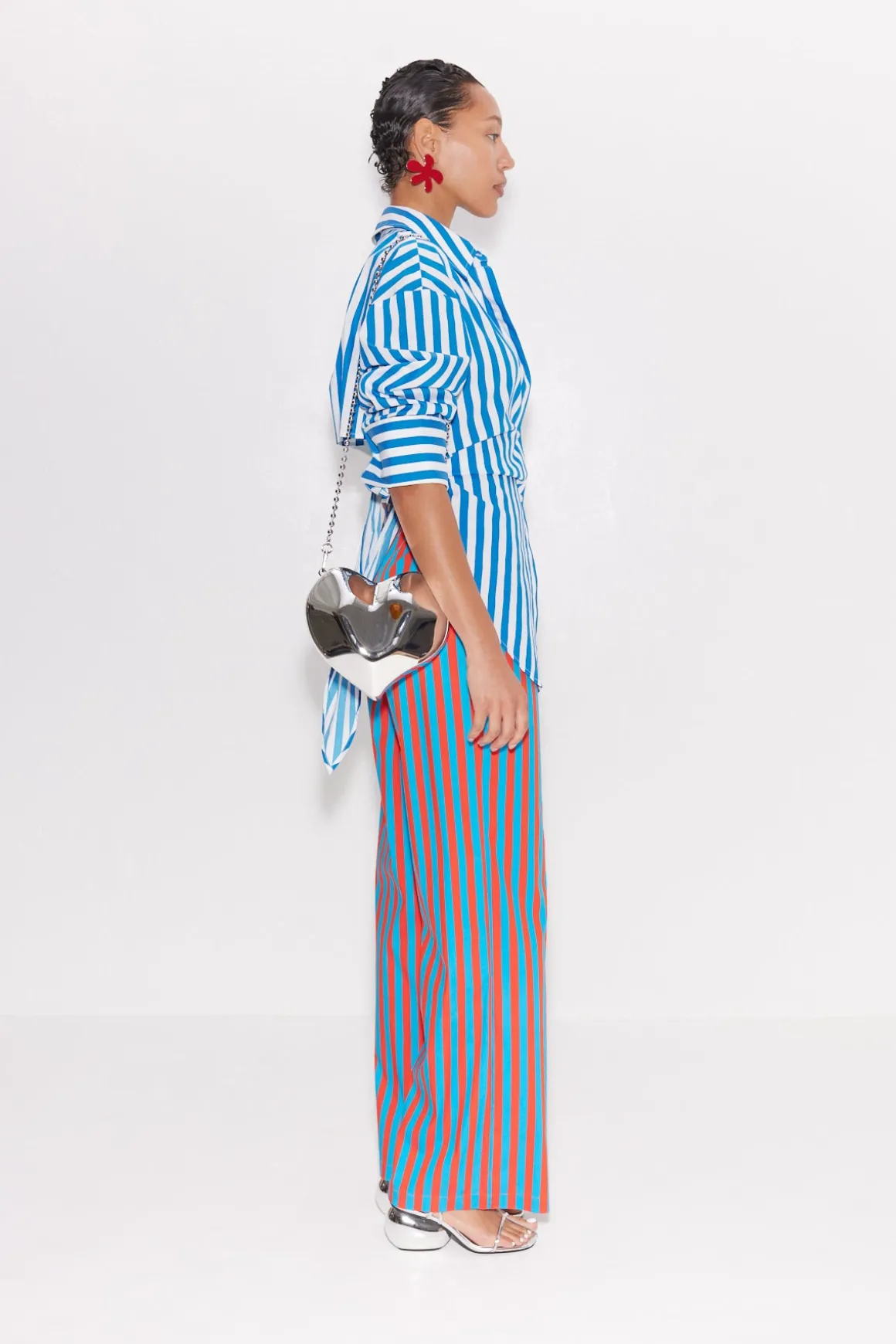 Pia Striped Poplin Pant in Blue/Paprika Stripe
