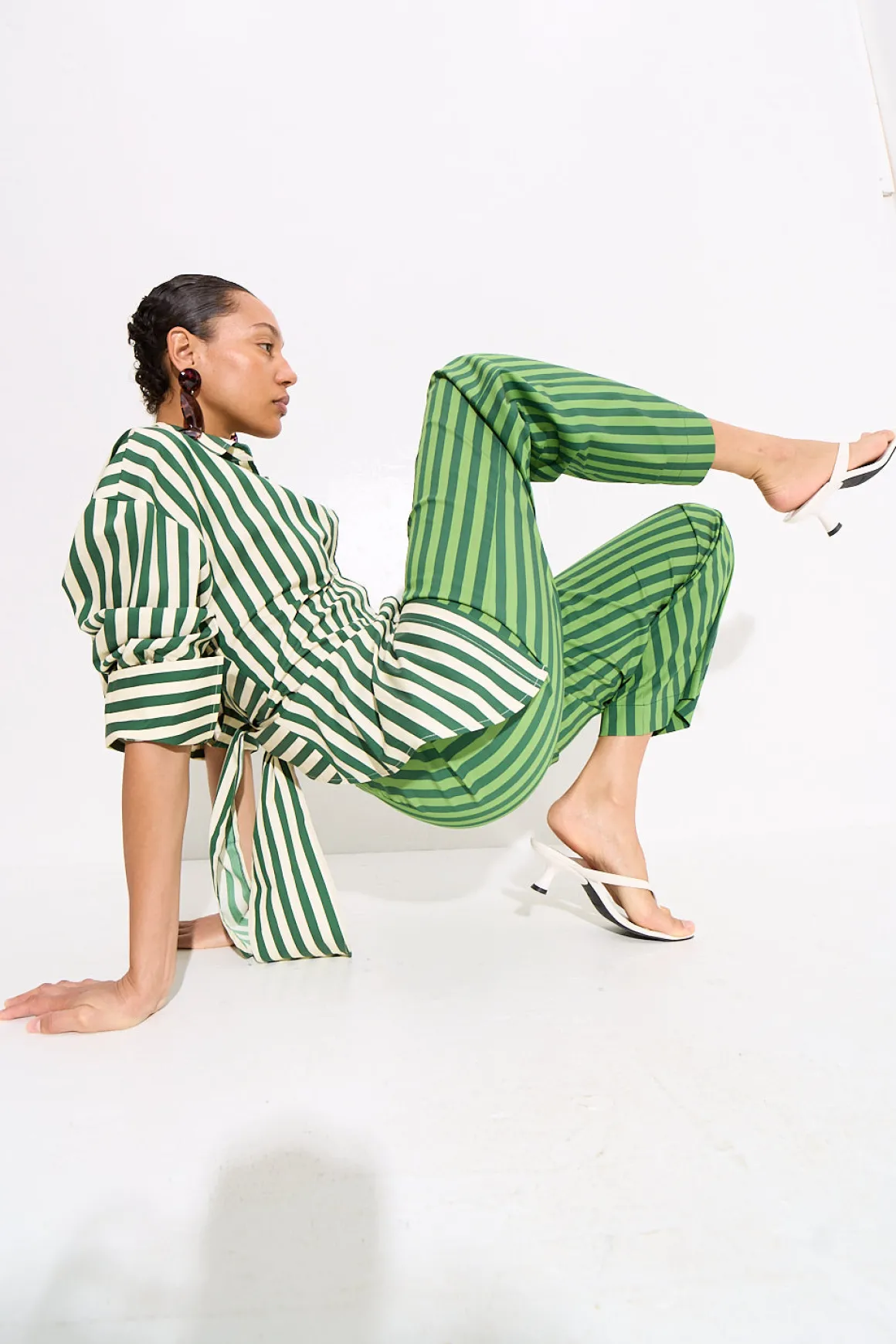 Pia Striped Poplin Pant in Gummy Green/Moss
