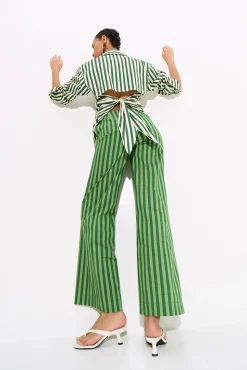 Pia Striped Poplin Pant in Gummy Green/Moss
