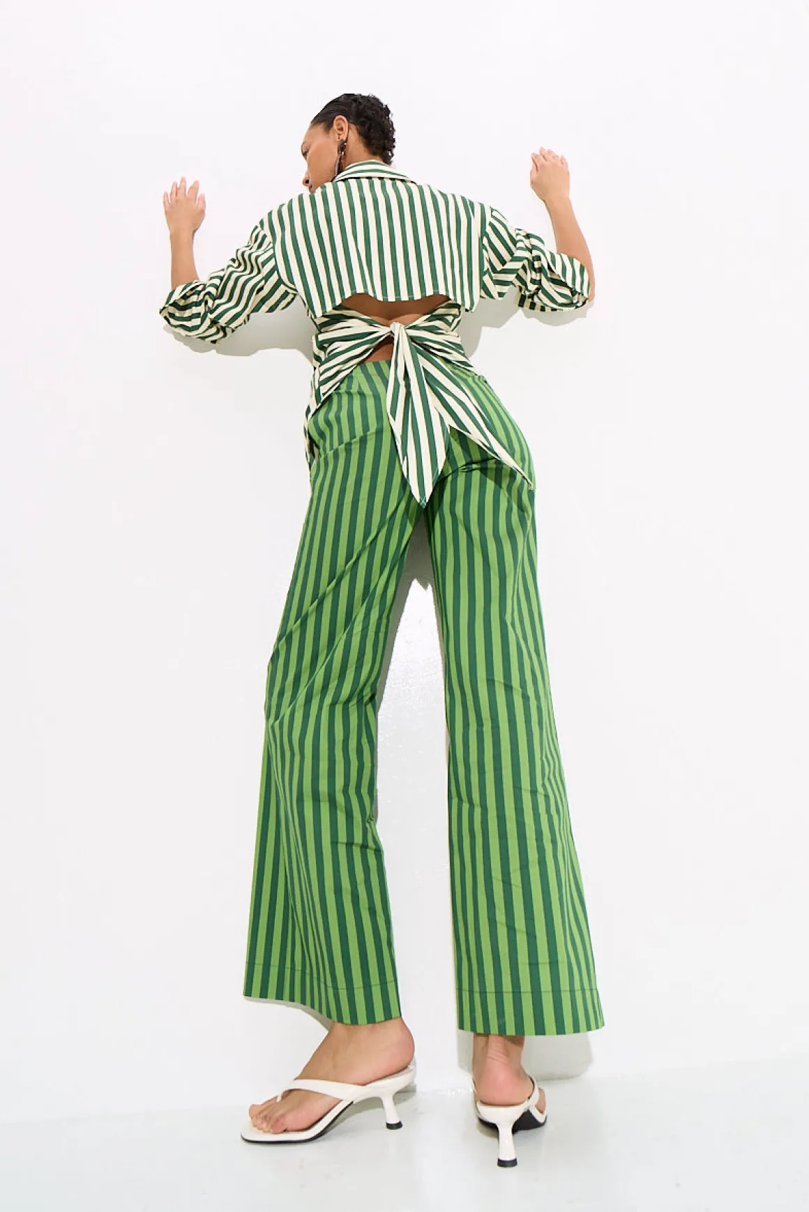 Pia Striped Poplin Pant in Gummy Green/Moss