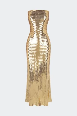 Sculpty Strapless Sequin Dress in Star Gold