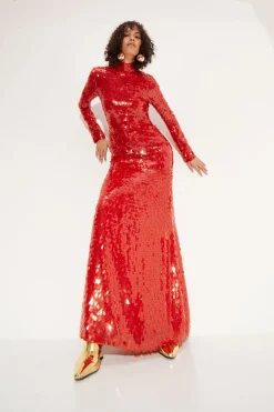 Sequin Sculpty Dress in Chili