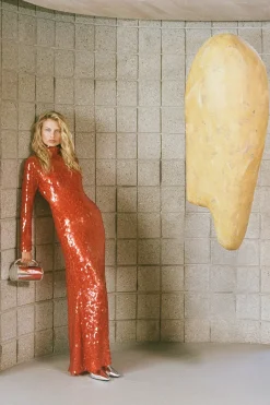 Sequin Sculpty Dress in Chili
