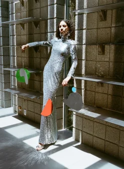 Sequin Sculpty Dress in Satellite Silver